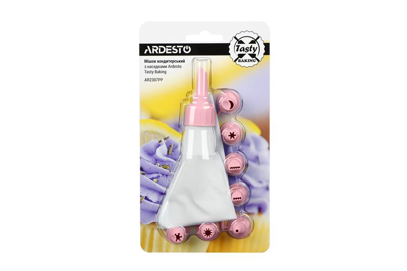1b94e94b521bab67c1480f083479456c Мешок кондитерский с насадками Ardesto Tasty baking, розовый, пластик - Зображення 1