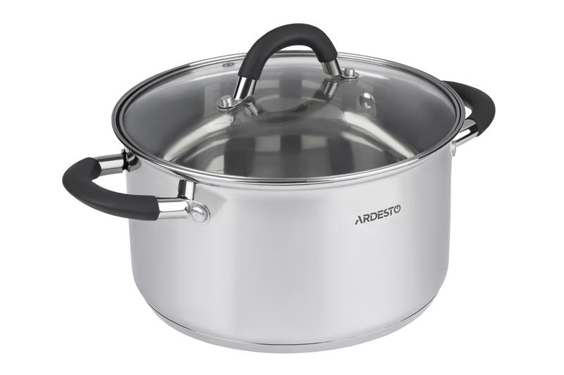 37a6cc55ec28d0c7516e00b71c83ae22 Кастрюля Ardesto Gemini, стеклянная крышка, 4,7 л, серые ручки с силиконом,нержавеющая сталь - Зображення 1