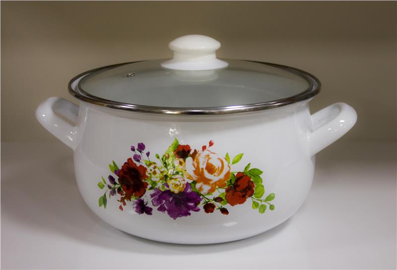 4d412e3a0f005cef423cf13e715b5076 Кастрюля Ardesto Melanie Magic Flowers, стеклянная крышка, 1.5 л, белая, эмалированая - Зображення 1