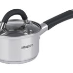 Ковш  Ardesto Gemini, стеклянная крышка, 0,8 л, серые ручки с силиконом, нержавеющая сталь